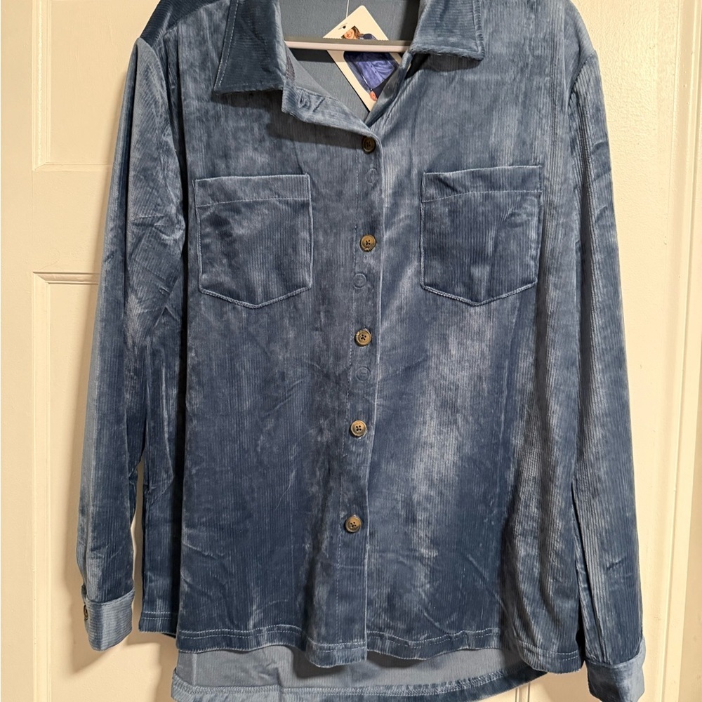 Weatherproof Blue velour Button-Up Shirt